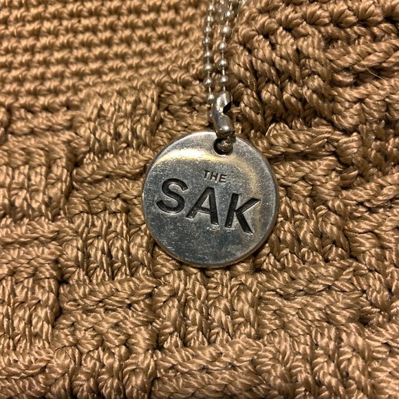 THE SAK Double Strap Tote Bag Classic Tan Brown Crochet 12 x 10 Purse VGUC - Picture 4 of 9